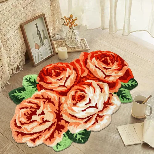 Miniatura 32 de USTIDE Bonita alfombra de baño de rosas para baño, alfombra de baño naranja de lujo, antideslizante, con forma de flor, alfombra de ducha de felpa
