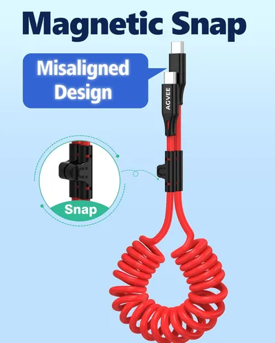 Miniatura 2 de AGVEE - Cable de carga USB-C a USB-C enrollable corto de 1.52 m [Certificado USB-IF] 60 W PD cable de carga rápida para automóvil para iPhone 16/15
