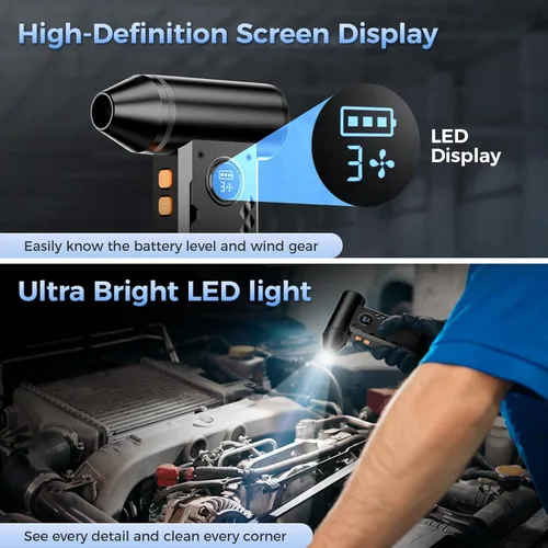 Miniatura 4 de Limpiador de Aire Comprimido, Plumero de Aire Eléctrico de 150000RPM con Pantalla LED y Luz, Soplador de Aire Inalámbrico Ajustable de 4 Engranajes