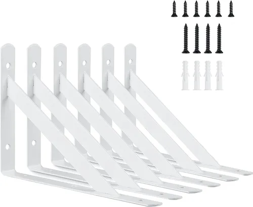 Miniatura 8 de Soportes de estante de 6 pulgadas, paquete de 6 soportes en L resistentes para estantes, soportes de metal triangulares de 90 grados para estantes