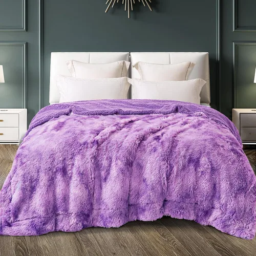 Miniatura 19 de Exclusivo Mezcla Manta de Cama Mullida de Piel Sintética Tamaño King, Mantas Reversibles Shaggy de Vellón Sherpa Teñido Tie Dye, Mantas Mullidas