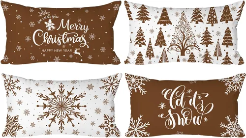 Miniatura 13 de Lanpn Fundas de Almohada Decorativas de Navidad 16x16 4 piezas, Negro Blanco Feliz Navidad Navidad Invierno Copo de Nieve Decorativas Vacaciones