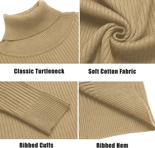 Miniatura 4 de Amussiar Suéter de cuello alto para hombre, ajustado, tejido de algodón, casual, ligero, de manga larga