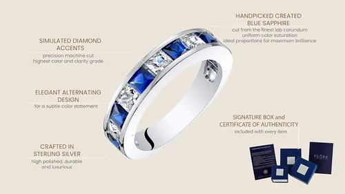 Miniatura 4 de PEORA Anillo de boda Half Eternity para mujer, plata de ley 925 con piedras preciosas de corte princesa, tallas 5 a 9
