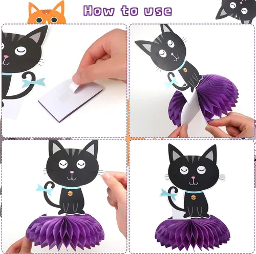 Miniatura 6 de Chinco Kit de 16 Piezas de Suministros de Fiesta de Cumpleaños con Tema de Gato, Incluye Bandera de Fiesta de Gato con 6 Recortes Colgantes, 6