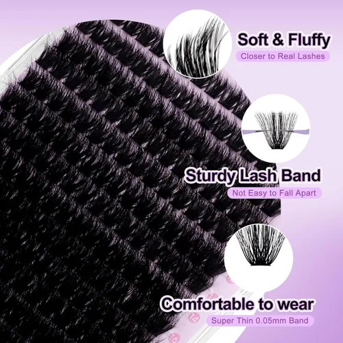 Miniatura 3 de WENDY LASHES Extensiones de pestañas onduladas con efecto 3D, extensiones de pestañas de volumen 100D de 0.394-0.709 in