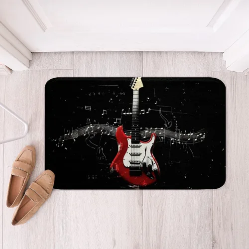 Miniatura 14 de Alfombra de baño de guitarra roja, antideslizante con música hip pop, decoración del hogar, para interiores y niñas, diseño de guitarra roja, tapete