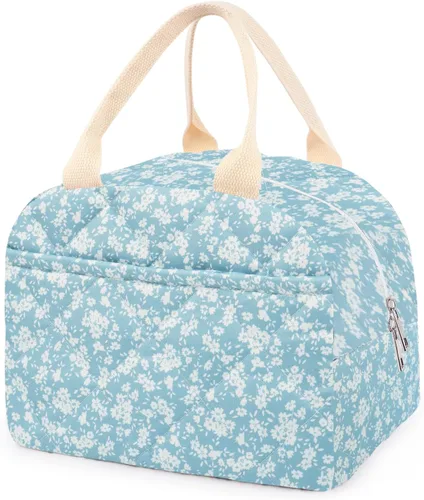 Miniatura 15 de Lonchera acolchada de algodón aislada, bonita bolsa acolchada con estampado floral, reutilizable, aislada, coqueta, de gran capacidad, hielera