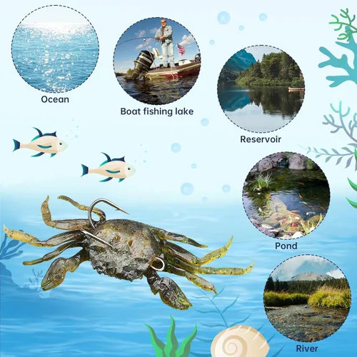 Miniatura 8 de 10 señuelos de cangrejo de plástico suave, cebos de pesca de agua salada con ganchos afilados, herramienta de accesorios de aparejos de agua dulce