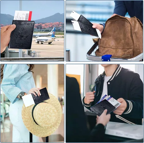 Miniatura 6 de Funda para pasaporte con bloqueo RFID de piel, tarjetero con ranura para tarjetas, accesorios de viaje, organizador de documentos, protector