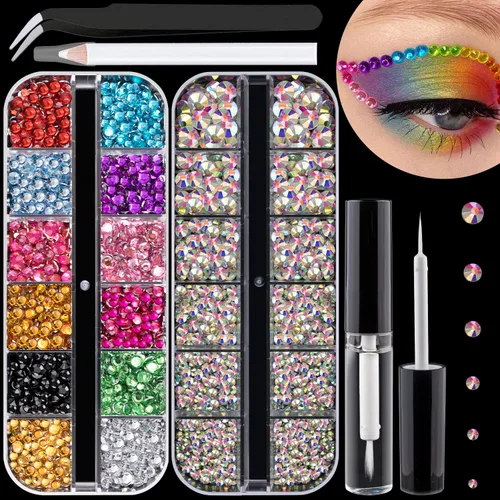 Kits de diamantes de imitación de espalda plana, diamantes de imitación coloridos+gemas de cristal AB con pegamento de secado rápido+lápiz