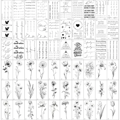 Miniatura 2 de Tatuajes temporales realistas – 60 hojas de tatuajes falsos pequeños, 30 piezas de tatuajes significativos con escrituras y palabras, 30 calcomanías