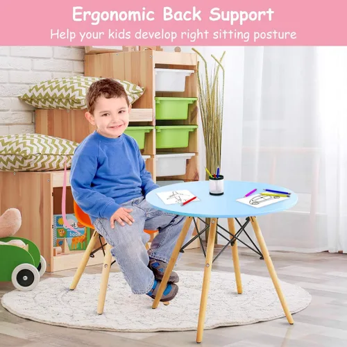 Miniatura 4 de Costzon Juego de mesa y silla para niños, 5 piezas de escritorio para niños de estilo moderno de mediados de siglo con patas de madera, marco