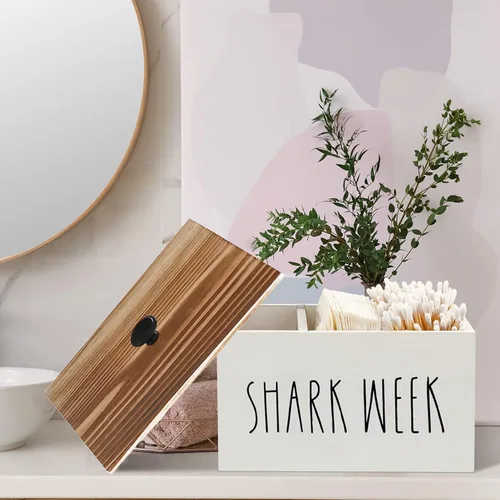 Miniatura 2 de Soporte de tampón para baño, organizador de baño de granja, contenedor de almacenamiento de baño de madera rústica con tapa, organizador