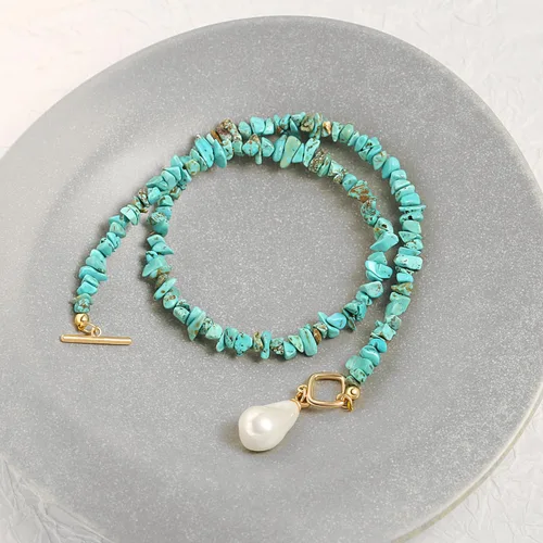 Miniatura 7 de Collar de eslabones de cadena de oro de 18 quilates para mujer, collar con colgante de perla barrocobrújula