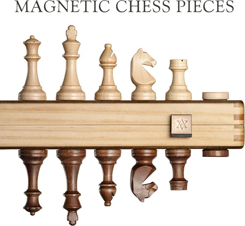Miniatura 6 de A&A Juego de ajedrez magnético de madera de 15"/Tablero plegable/Piezas de ajedrez de caballero alemán Staunton de altura king de 3"/Incrustaciones