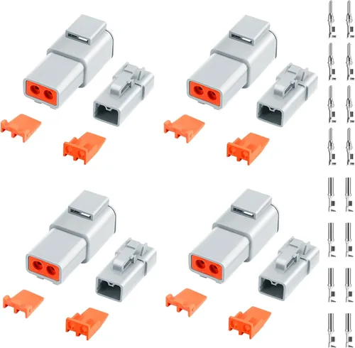 Juego de conectores DTP Deutsch de 32 piezas, 2 pines, impermeables, para automóviles, 4 juegos con calibre 12, contactos sólidos calibre 14-12 AWG,