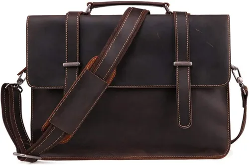 14inch Laptop Shoulder Messenger Bag Vintage Crazy Horse Leather Briefcase Satchel Tote for rk Business Travel Crossbody bag