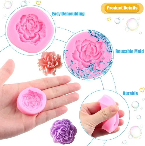 Miniatura 3 de Molde de silicona para fondant de flores de peonía para decoración de tartas de chocolate, caramelo, polimérico, vela, jabón, goma de mascar, juego