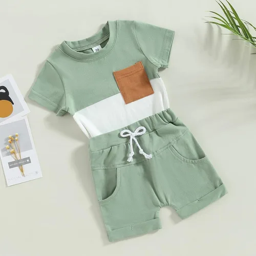Miniatura 2 de Conjunto de 2 piezas de camiseta de manga corta con cordón y pantalones cortos para bebés y niños pequeños