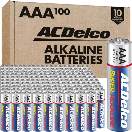 ACDelco 100 pilas AAA, batería súper alcalina de máxima potencia, vida útil de 10 años, embalaje resellable