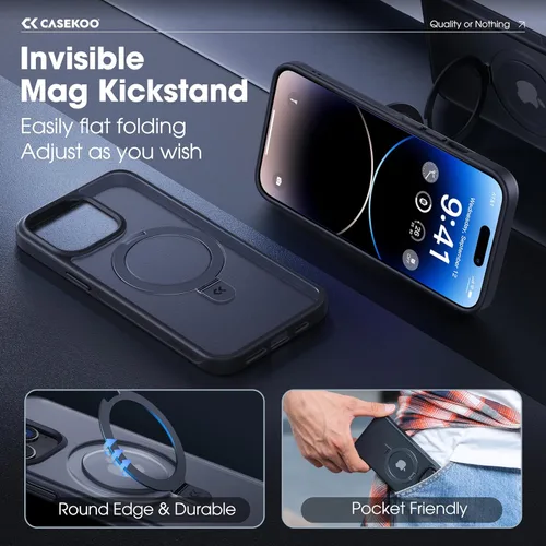 Miniatura 3 de CASEKOO - Funda diseñada para iPhone 14 Pro con soporte magnético invisible [protección contra caídas de grado militar] [compatible con MagSafe]