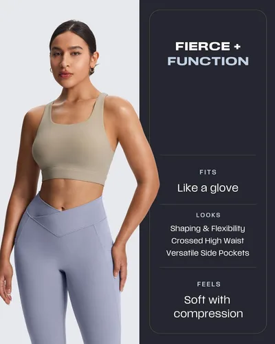 Miniatura 87 de Aoxjox Trinity - Pantalones de yoga de cintura alta con bolsillos para mujer, control de abdomen, cintura cruzada, leggings de entrenamiento suaves