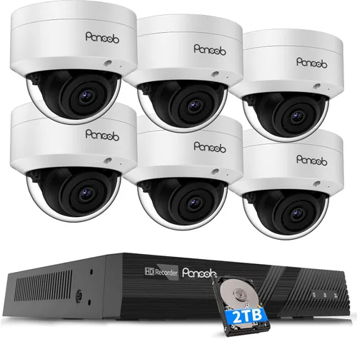 Sistema de cámara de seguridad PoE, 6 cámaras domo PoE a prueba de vandalismo de 5MP IK10 con cable para exteriores con detección de persona, visión