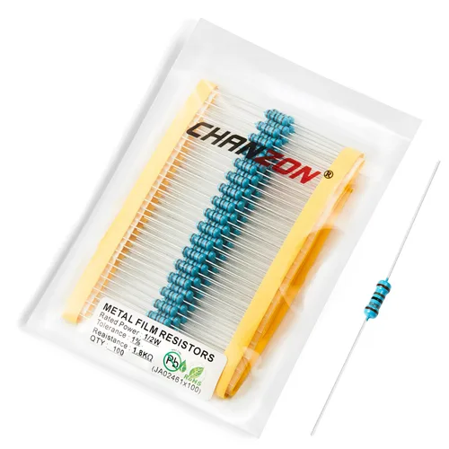 Miniatura 32 de Chanzon - 100 resistencias de película metálica 1/2 W (0.5 W) 10 Ω ohmios ±1% de tolerancia 10R MF, resistencias de agujero pasante con limitación