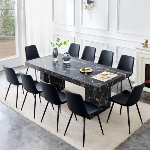 Miniatura 39 de gopop Rustic Modern 79" Rectangular Dining Table, Solid Wood Farmhouse Kitchen Table with Sturdy Legs, Wooden Dining Room Table for 6–10 People