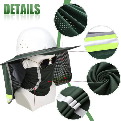 Miniatura 4 de SATINIOR 2 parasoles para sombrero duro, visera de malla de ala completa de alta visibilidad, protección para el cuello, banda reflectante, bandana