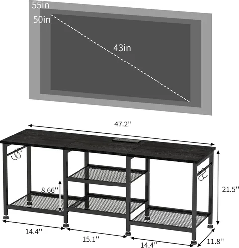 Miniatura 3 de YGEOMER Soporte de TV para sala de estar, centro de entretenimiento para televisores de 55 pulgadas, consola multimedia, mesa de televisión