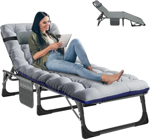 Miniatura 9 de LILYPELLE Sillón plegable con colchón, cuna plegable ajustable de 5 posiciones, portátil, para exteriores, tomar el sol, acampar, piscina, playa