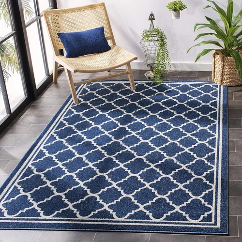 Miniatura 28 de Safavieh Amherst Collection AMT422B - Alfombra para interiores y exteriores, color gris claro y beige Azul marino/beige