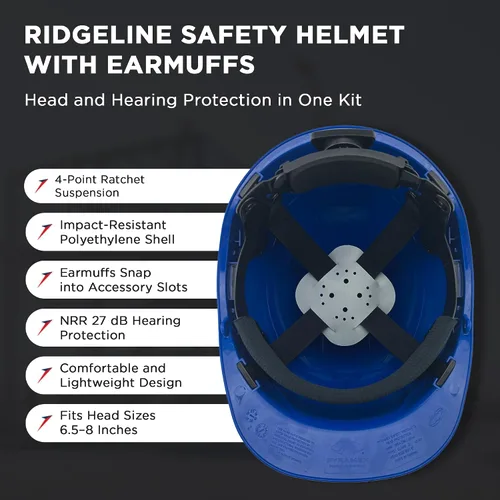 Miniatura 2 de Ridgeline - Casco de seguridad estilo gorra con orejeras incluidas, casco azul