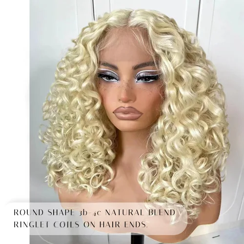 Miniatura 2 de Pelucas rizadas de 16 pulgadas sin pegamento, peluca corta y rizada HD con encaje frontal con línea de cabello natural, pelucas sintéticas blancas