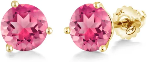 Miniatura 35 de Gem Stone King Aretes de Martini de oro amarillo de 14 quilates Aretes de tuerca de 3 puntas para mujeres y hombres Redondos de 0.236 pulgadas