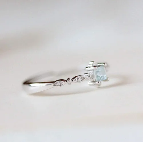 Miniatura 3 de Wenbin Anillo de moda de plata de ley 925 con topacio de cristal azul aguamarina, anillo de compromiso pequeño y fresco de boda, anillos de promesa