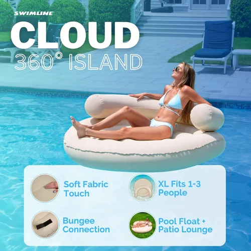 Miniatura 3 de SWIMLINE Original Cloud Chaise 360 - Tumbona flotante para piscina y lago, balsa circular para adultos y niños, respaldo W Cómoda textura