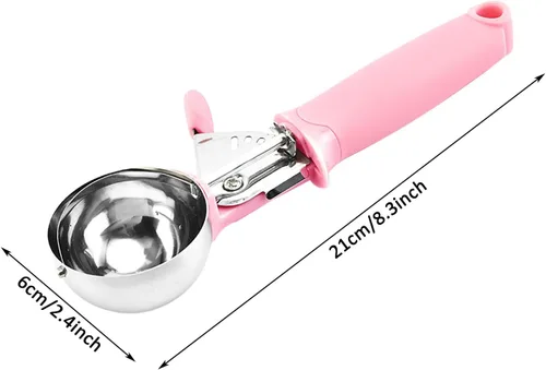 Miniatura 2 de Paquete de 2 cucharadas de helado para masa de galletas con gatillo mango rosa para masa de galletas, magdalenas, masa de helado, control