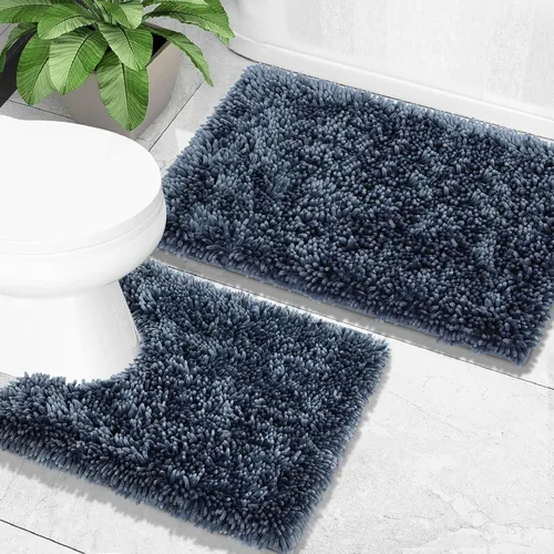 Miniatura 17 de Yimobra Juego de 2 alfombras de baño, alfombra de baño suave y absorbente y alfombra de inodoro en forma de U con respaldo antideslizante, alfombras