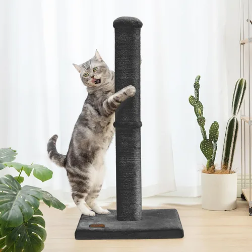 Miniatura 4 de Karolpar Poste rascador para gatos de 34 pulgadas con cuerda de sisal natural, 4.3 pulgadas de diámetro grande, árbol rascador para gatos de Negro