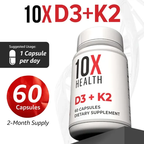 Miniatura 5 de 10X Health Vitamina D3 5000 UI y K2 MK7 - Menaquinona 7, suplemento de vitamina D3 K2 de alta potencia para la salud ósea, corazón y dientes, 125