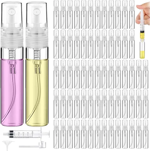 60 mini botellas de 0.2 fl oz, botella de spray portátil de plástico transparente, atomizador de perfume recargable de niebla fina vacía,