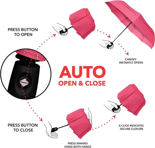 Miniatura 75 de REPEL Windproof Travel Umbrella - Compact & Withstands Winds up to 85MPH , Strongest Premium Auto Folding Umbrella for Rain and Sun - Durable, Light