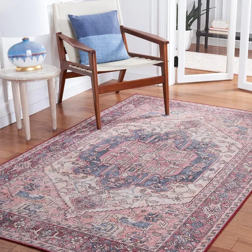 Miniatura 8 de SAFAVIEH Tucson Collection - Alfombra lavable de 2 pies 6 x 8 pies, color beige y rosa, antideslizante, ideal para zonas de alto tráfico en sala