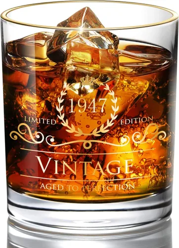 Miniatura 22 de Regalos de cumpleaños 45 para hombre/padre/hijo de 1980, vasos clásicos para whisky hechos a mano con oro de 24 quilates, estilo antiguo, no se