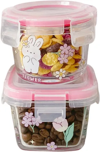 Miniatura 8 de Paquete de 2 recipientes de vidrio pequeños de 4 onzas con tapas, herméticos cuadrados de vidrio para alimentos, tarros de vidrio con flores