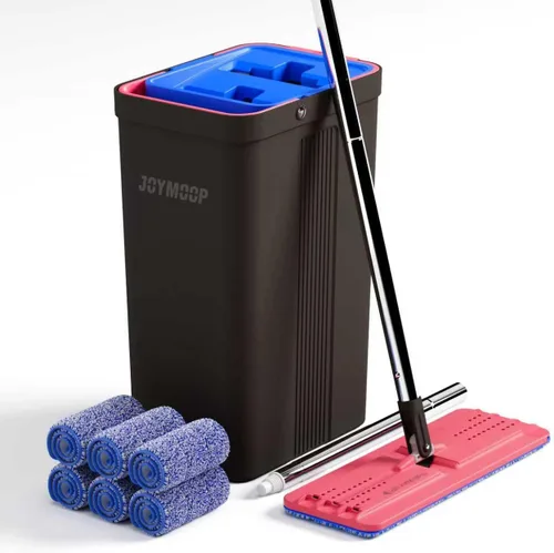 Miniatura 10 de Juego de trapeador y cubeta JOYMOOP con escurridor, con 3 almohadillas de microfibra reutilizables, trapeadores para limpieza de pisos y paredes