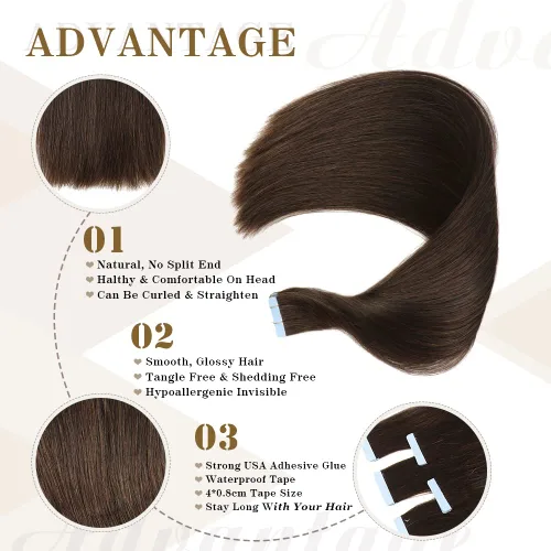 Miniatura 3 de Extensiones de cabello humano real con cinta, extensiones de cabello humano real de doble trama, extensiones de cabello humano lacio sin costuras
